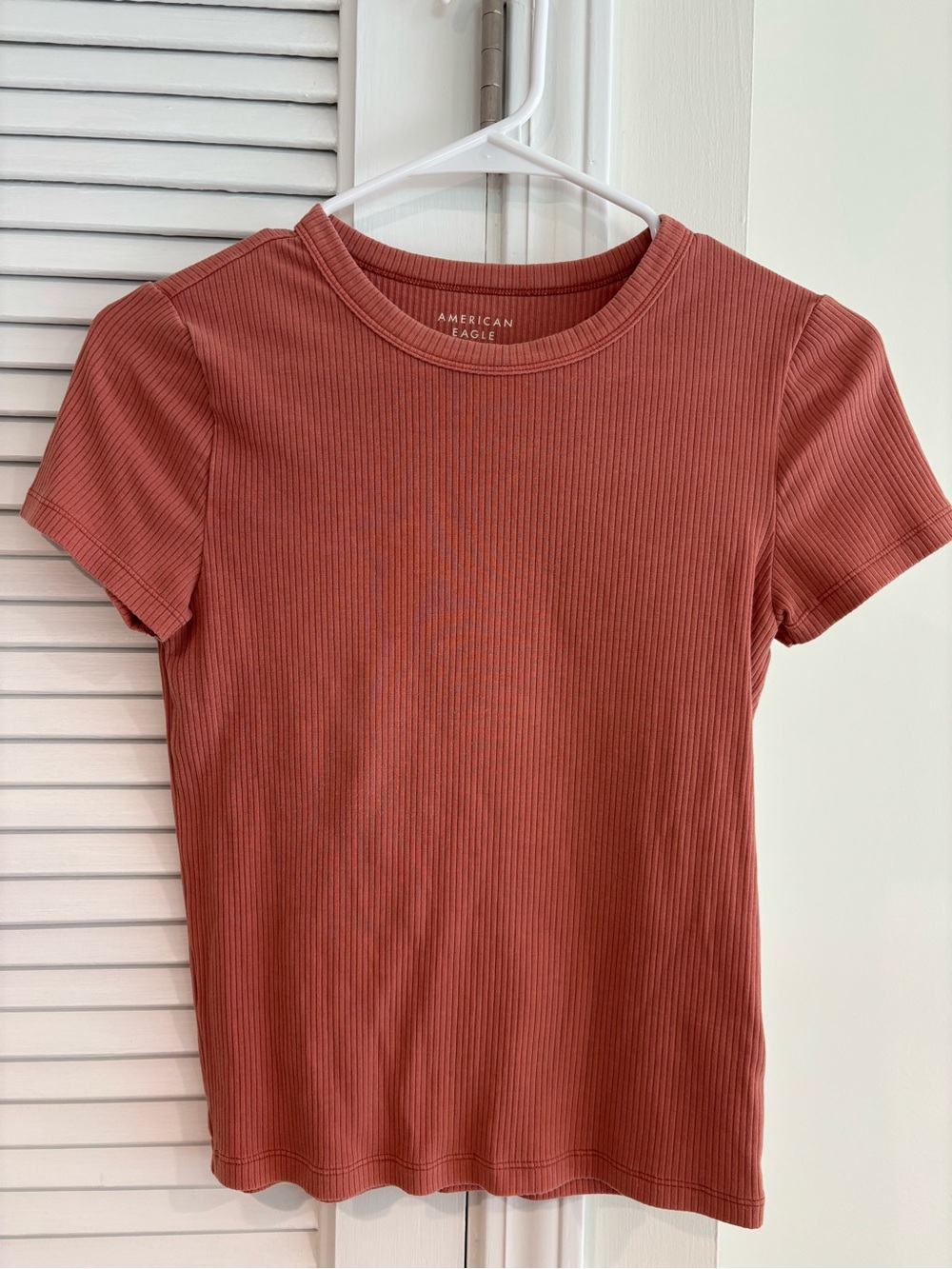 American Eagle Outfitters Short Sleeve Ribbed Tee - Rust